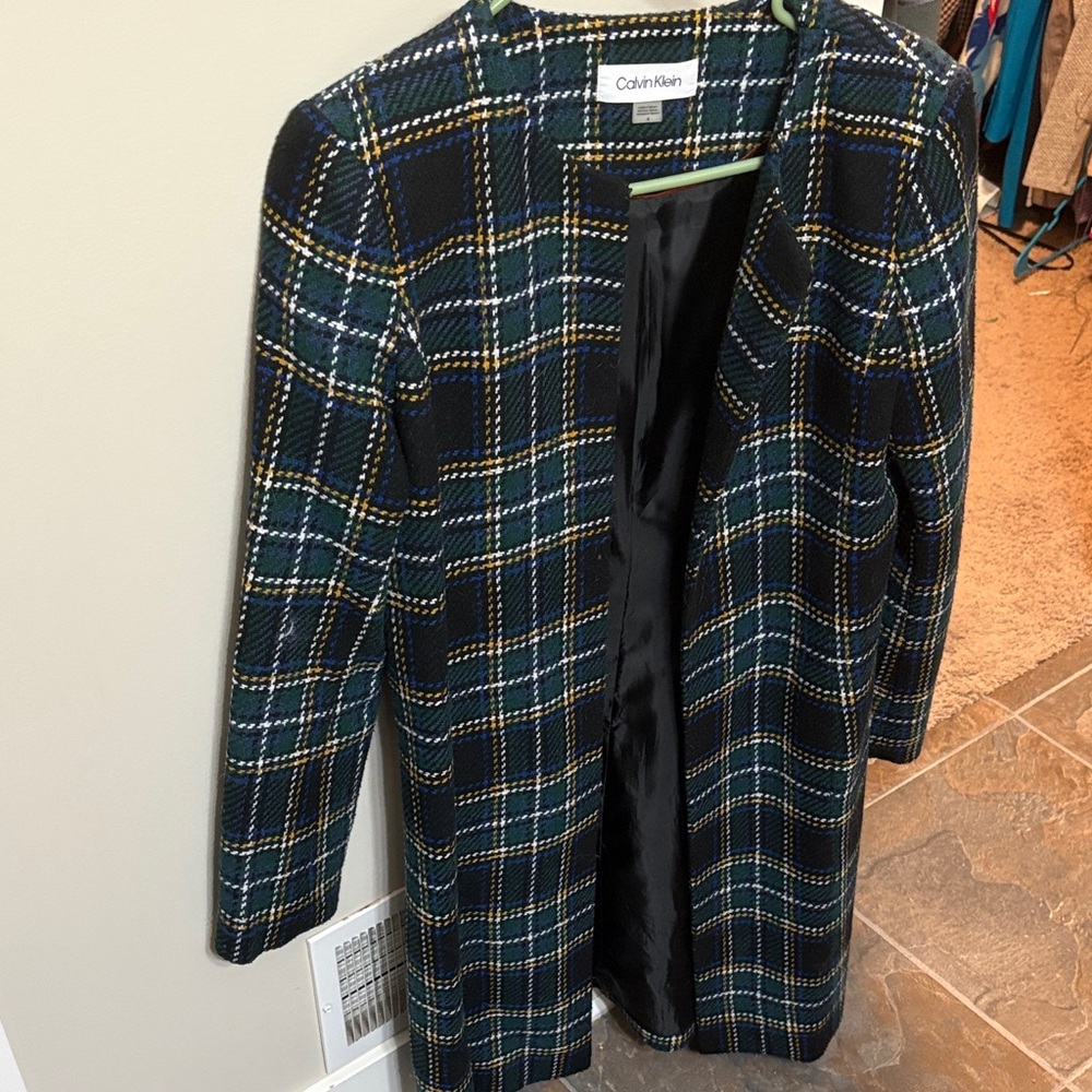 Calvin Klein Women's Plaid Blazer - Black, Green, and Yellow